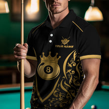Load image into Gallery viewer, Custom Gold 8 Ball Crown Billiard Shirts for Men and Team Polo &amp; 1/4 Zip Shirts NNT49