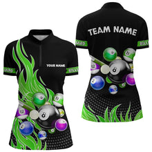 Load image into Gallery viewer, Custom Green Flame Billiard Shirts for Women Billiard Team Jerseys Polo &amp; 1/4 Zip Shirts NNT45