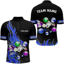 Load image into Gallery viewer, Custom Blue Flame Billiard Shirts for Men Billiard Team Jerseys Polo &amp; 1/4 Zip Shirts NNT45