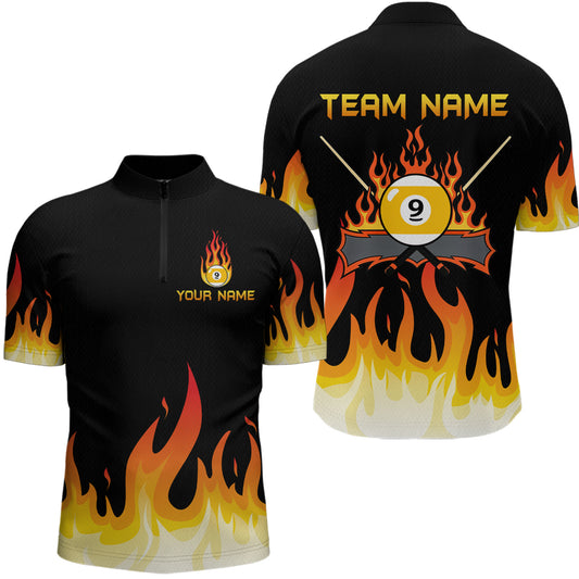 Custom 9 Ball Orange Flaming Billiard Shirts for Men Billiard Team Shirts Billiard League NNT73