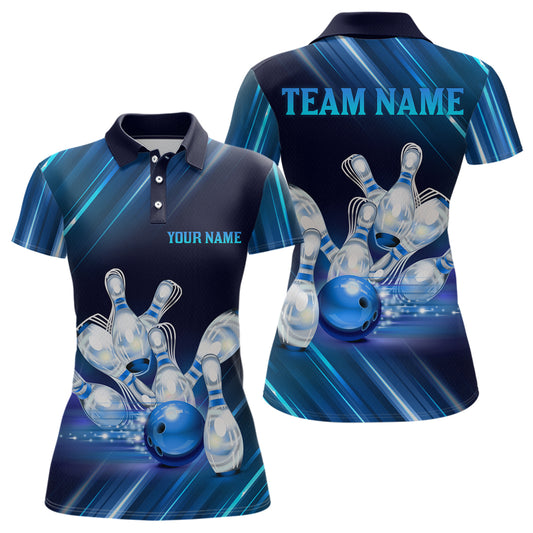 Custom Blue Bowling Jersey for Women Bowling Team Shirts Bowling Uniform Polo & 1/4 Zip HNT162