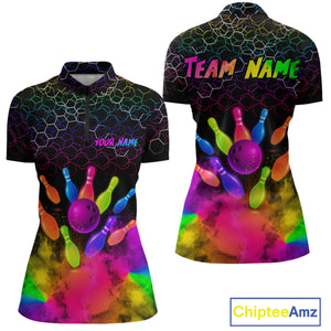 Colorful Bowling Custom Women Bowling Shirt Polo & Quarter-Zip Bowling Team Jerseys HNT73