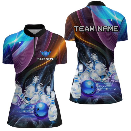 Custom Galaxy Bowling Jersey for Women Bowling Team Shirts Bowling Uniform Polo & 1/4 Zip  HNT157