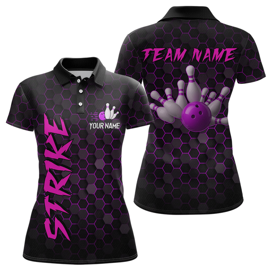 Custom Strike Purple Bowling Women Bowling Shirt Polo & Quarter-Zip Bowling Team Jerseys HNT79