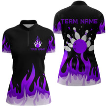 Load image into Gallery viewer, Custom Purple Flame Bowling Shirts for Women Polo &amp; Quarter-Zip Bowling Team Jerseys HNT82