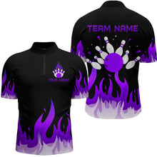 Load image into Gallery viewer, Custom Purple Flame Bowling Shirts for Men Polo &amp; Quarter-Zip Bowling Team Jerseys HNT82