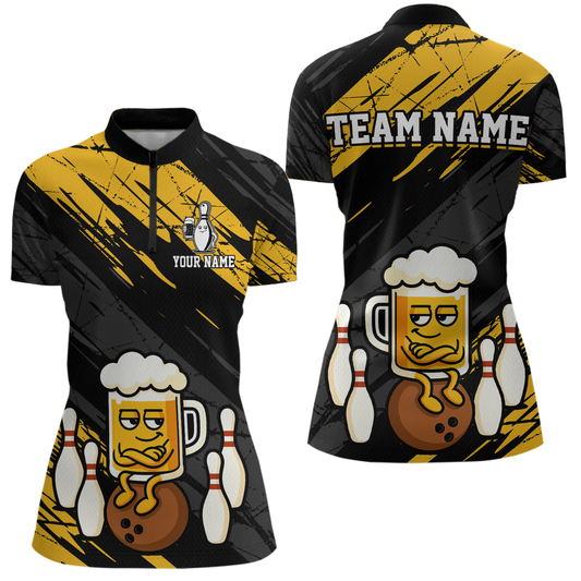 Custom Funny Beer Bowling Jersey for Women Bowling Uniform Polo & 1/4 Zip Bowling Team Shirts HNT107