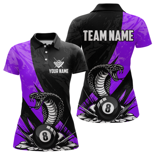 Custom Purple Cobra Snake 8 Ball Pool Billiard Shirts for Women Team Polo & 1/4 Zip Shirts NNT57