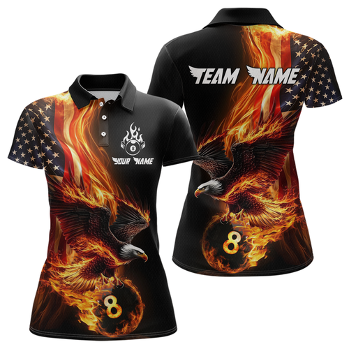 Custom Flaming US Flag Eagle Billiard Jersey for Women Billiard Shirt Billiard Gifts Polo & 1/4 Zip NNT58