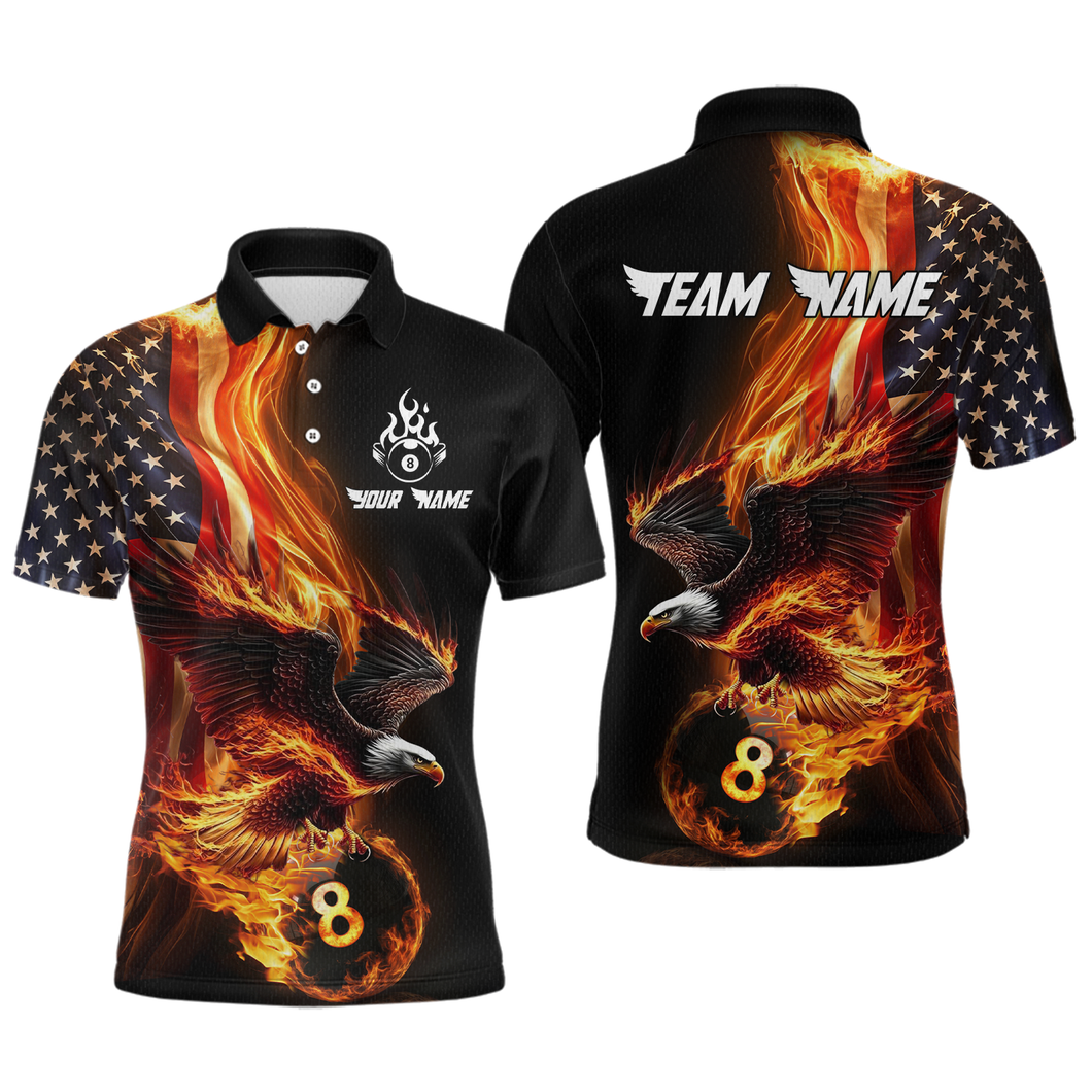 Custom Flaming US Flag Eagle Billiard Jersey for Men Billiard Shirt Billiard Gifts Polo & 1/4 Zip NNT58