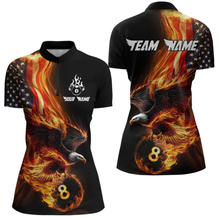 Load image into Gallery viewer, Custom Flaming US Flag Eagle Billiard Jersey for Women Billiard Shirt Billiard Gifts Polo &amp; 1/4 Zip NNT58