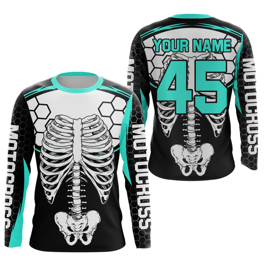 Turquoise Bone Motocross Racing Jersey UPF30+ MX Racing Dirt Bike Jersey Kid Men Women DNT01