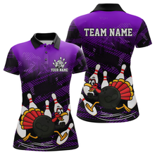 Load image into Gallery viewer, Custom Purple Funny Turkey Bowling Jersey for Women Thanksgiving Bowling Team Shirts Polo &amp; 1/4 Zip HNT125