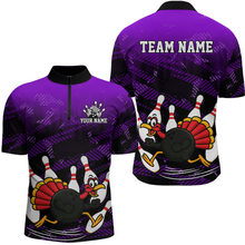 Load image into Gallery viewer, Custom Purple Funny Turkey Bowling Jersey for Men Thanksgiving Bowling Team Shirts Polo &amp; 1/4 Zip HNT125
