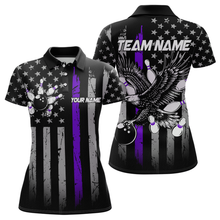 Load image into Gallery viewer, Custom Purple US Flag Eagle Bowling Jersey for Women Bowling Uniform Polo &amp; 1/4 Zip Bowling Team Shirts HNT119