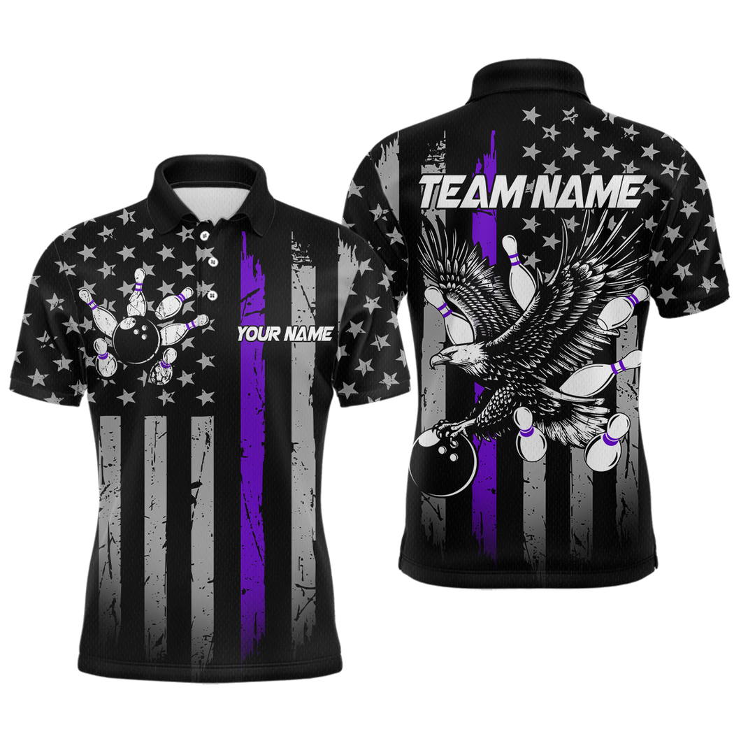 Custom Purple US Flag Eagle Bowling Jersey for Men Bowling Team Shirts Polo & 1/4 Zip HNT119