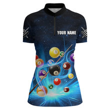 Load image into Gallery viewer, Custom Galaxy 8 Ball Billiard Shirts for Women Billiard Team Shirts Billiard League Polo &amp; 1/4 Zipper NNT85
