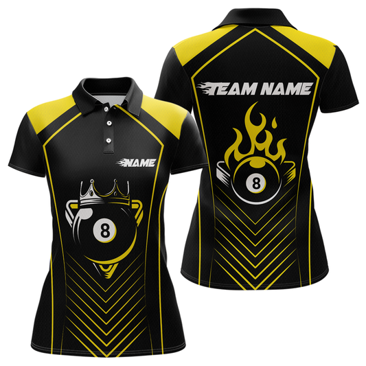 Customized Yellow 8 Ball Pool Crown Women's Billiard Shirts, Billiard Team Shirts Polo & 1/4 Zip Shirts NNT37