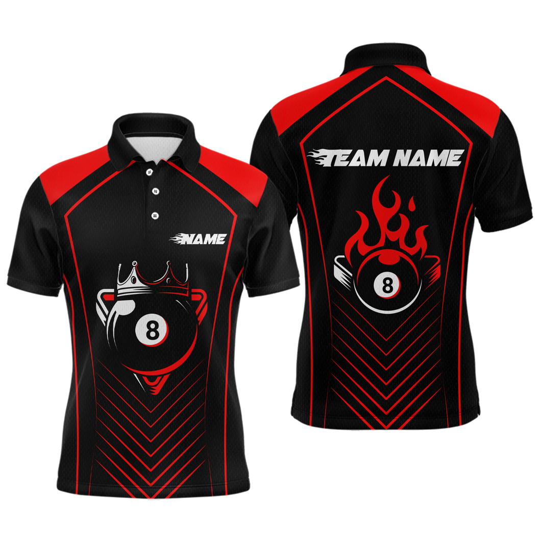 Customized Red 8 Ball Pool Crown Men's Billiard Shirts, Billiard Team Shirts Polo & 1/4 Zip Shirts NNT37