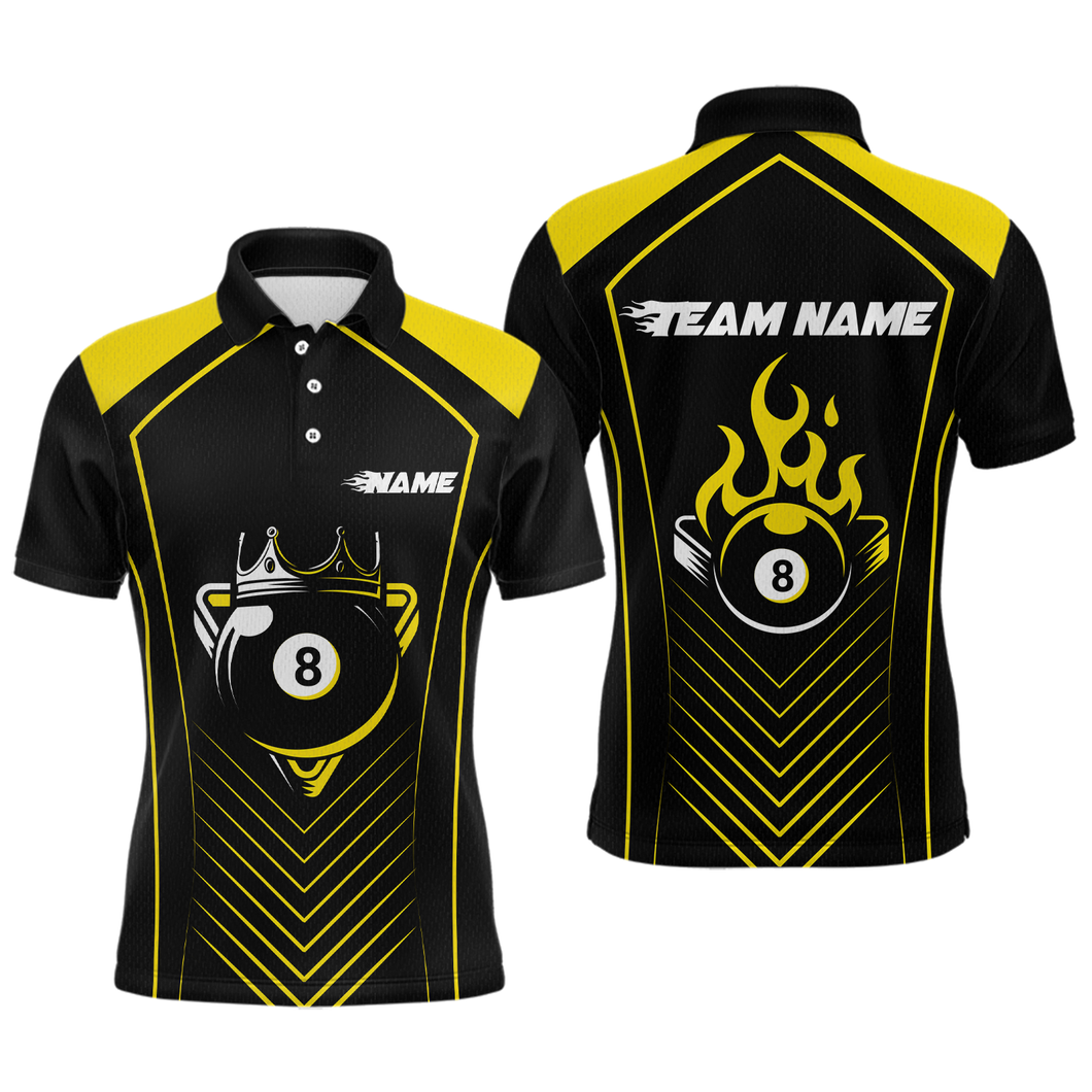 Customized Yellow 8 Ball Pool Crown Men's Billiard Shirts, Billiard Team Shirts Polo & 1/4 Zip Shirts NNT37