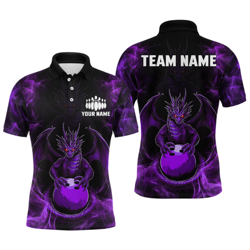 Purple Dragon Custom Name Bowling Shirts For Men, Bowling Team Jersey Polo & Quarter-Zip Shirt HNT39