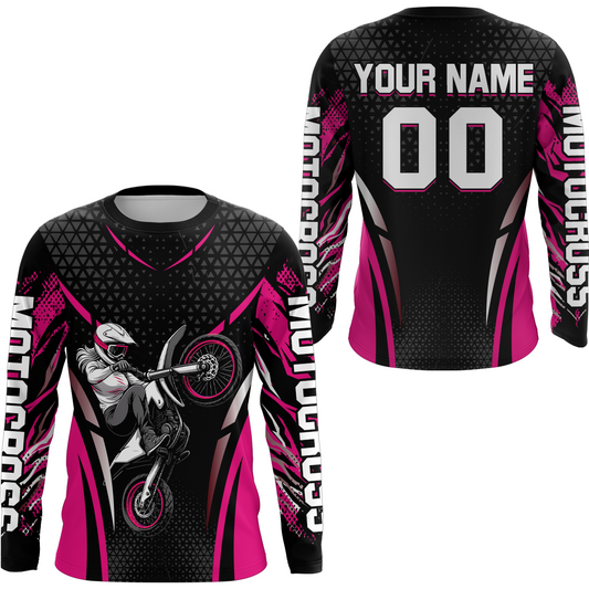 Custom Pink Racing Jersey UPF30+ Youth MX Racing Dirt Bike Off-Road Shirt Biker Girl Women DNT68