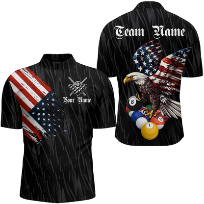 Billiard Shirt American Flag Eagle Billiard Jersey for Men Polo & 1/4 Zip Shirt Team NNT01