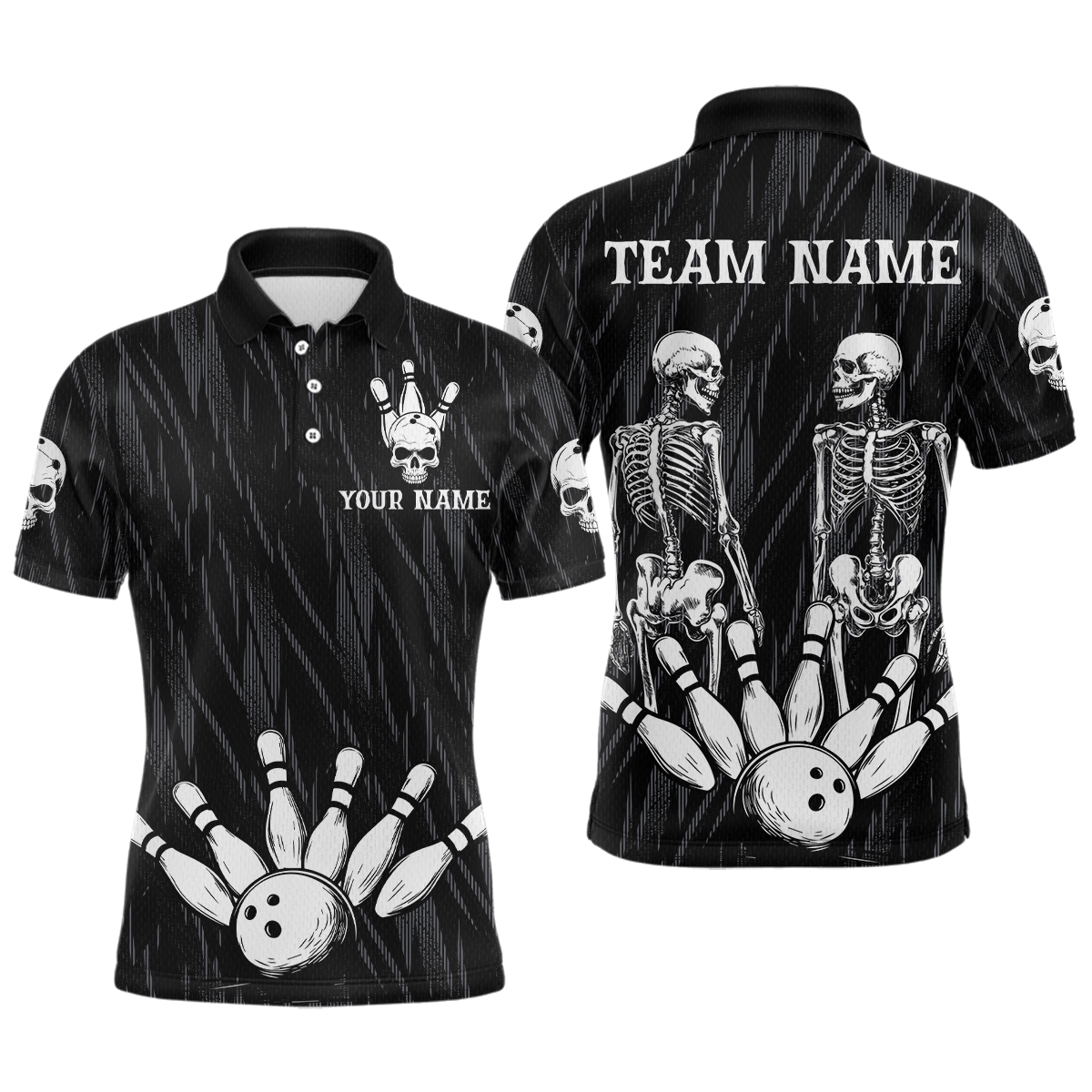 Skull Bowling Shirt for Men 3D Custom Name Team League Bowling Jersey Polo & Quarter-Zip HNT20