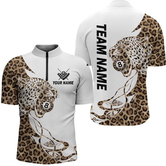 Personalized Leopard 8 Ball Billiard Shirts for Men Billiard Team Jersey Polo & 1/4 Zip Shirts NNT66