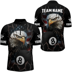 Custom Name Eagle Billiard Shirt American Flag Billiard Jersey for Men Polo & 1/4 Zip Shirt Team NNT02