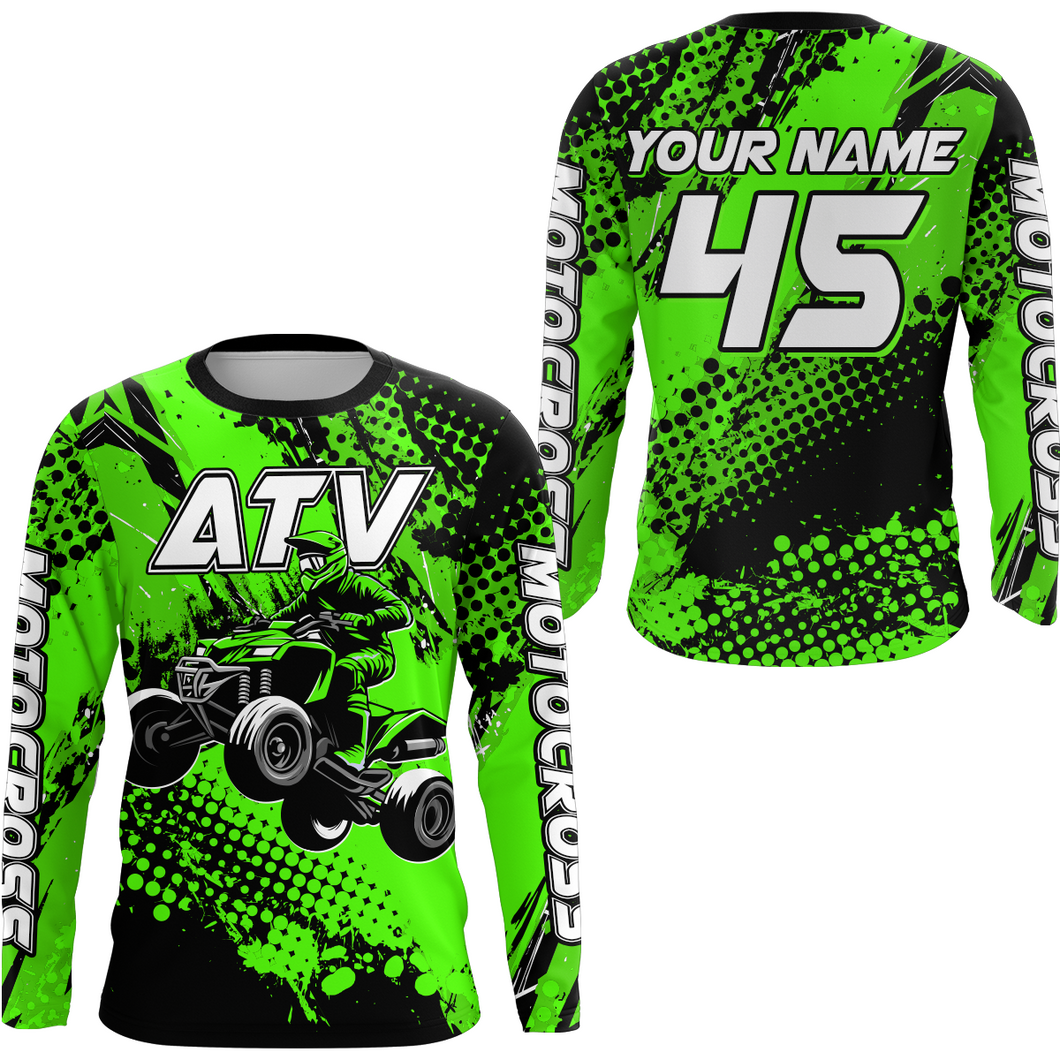 Custom Green ATV Motocross Racing Jersey Kid Adult Quad Bike Jersey Off-Road Shirt UPF30+ ATV Shirt DNT12