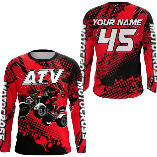 Custom Red ATV Motocross Racing Jersey Kid Adult Quad Bike Jersey Off-Road Shirt UPF30+ ATV Shirt DNT12