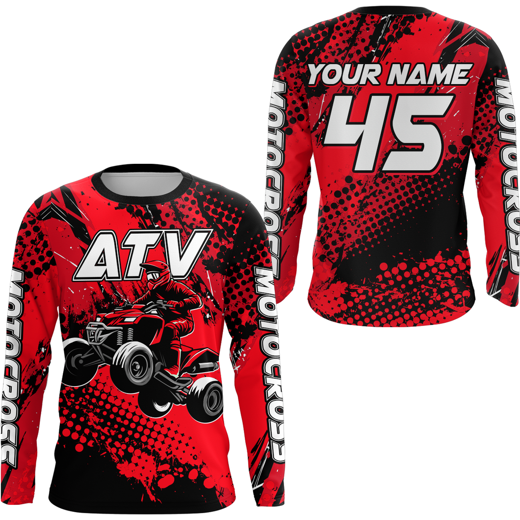 Custom Red ATV Motocross Racing Jersey Kid Adult Quad Bike Jersey Off-Road Shirt UPF30+ ATV Shirt DNT12
