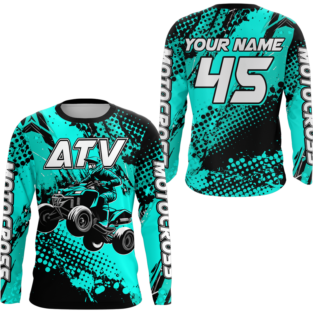 Custom Turquoise ATV Motocross Racing Jersey Kid Adult Quad Bike Jersey Off-Road Shirt UPF30+ ATV Shirt DNT12