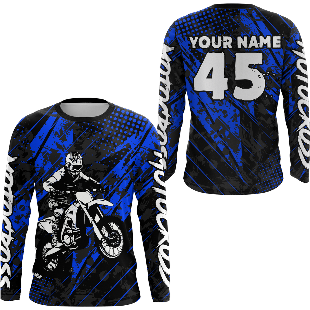 Blue Motocross Racing Jersey UPF30+ MX Racing Dirt Bike Jersey Kid Men Women DNT06