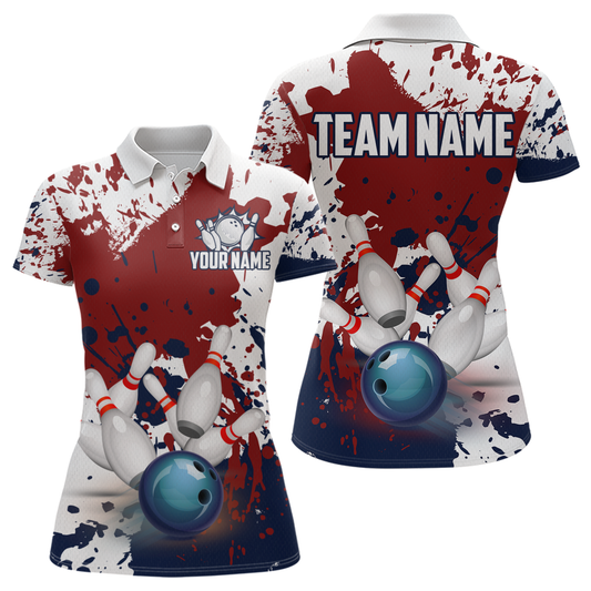 Red White Bowling Shirt for Women Bowling Jersey Shirts Polo & Quarter-Zip Bowling League HNT18