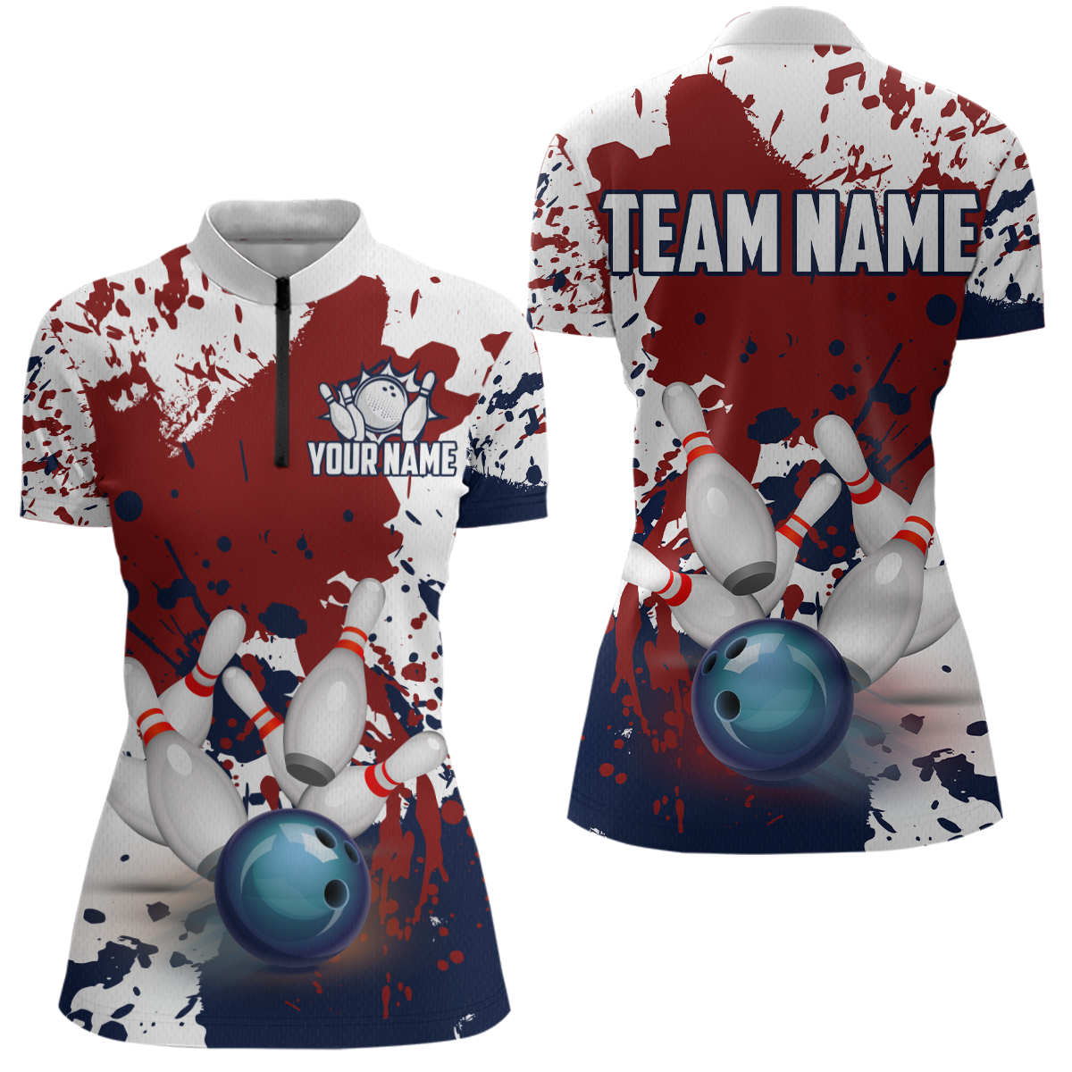 Red White Bowling Shirt for Women Bowling Jersey Shirts Polo & Quarter-Zip Bowling League HNT18