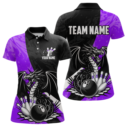 Custom Purple Dragon Bowling Women Shirts Bowling Uniform Polo & 1/4 Zip Bowling Team Jerseys HNT103