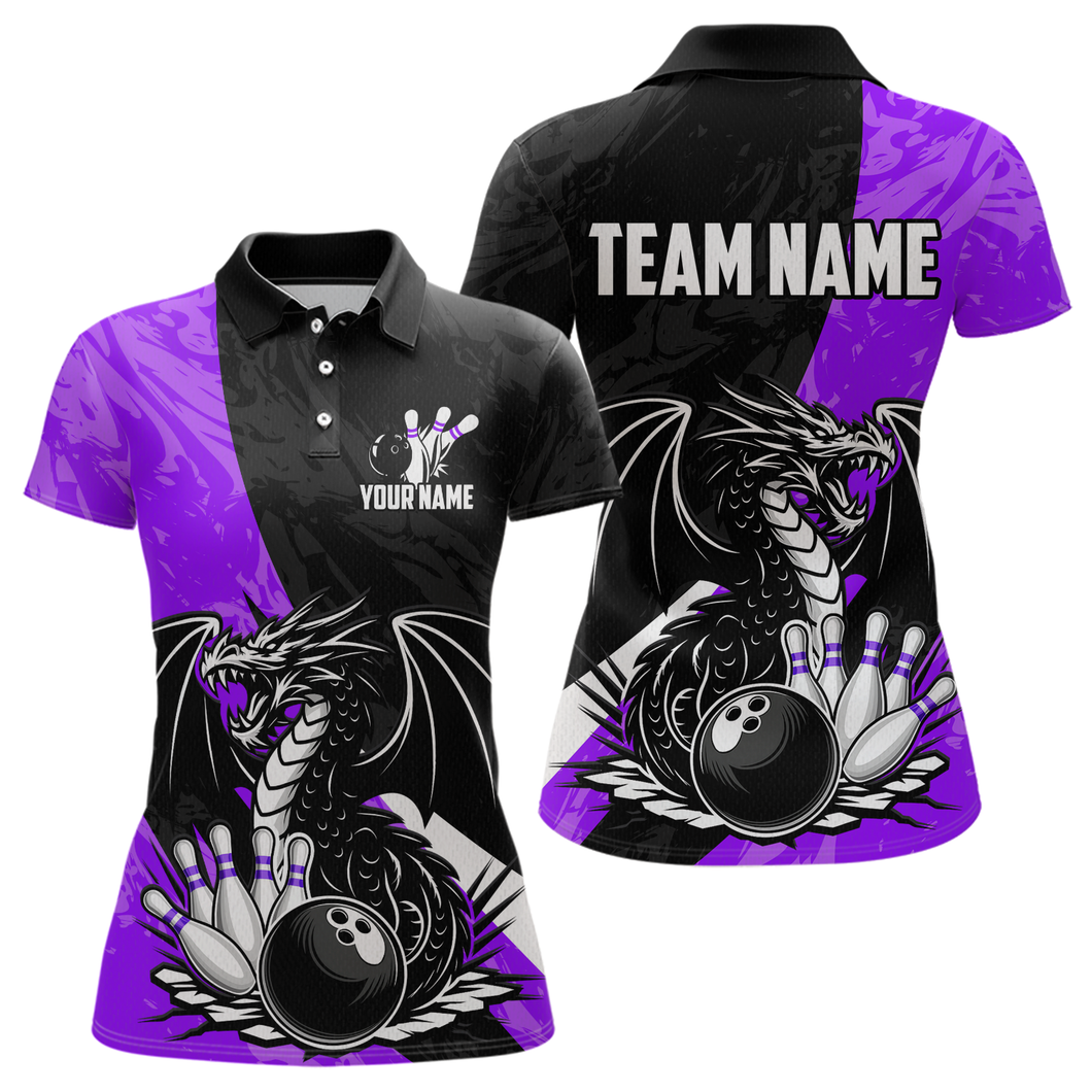 Custom Purple Dragon Bowling Women Shirts Bowling Uniform Polo & 1/4 Zip Bowling Team Jerseys HNT103