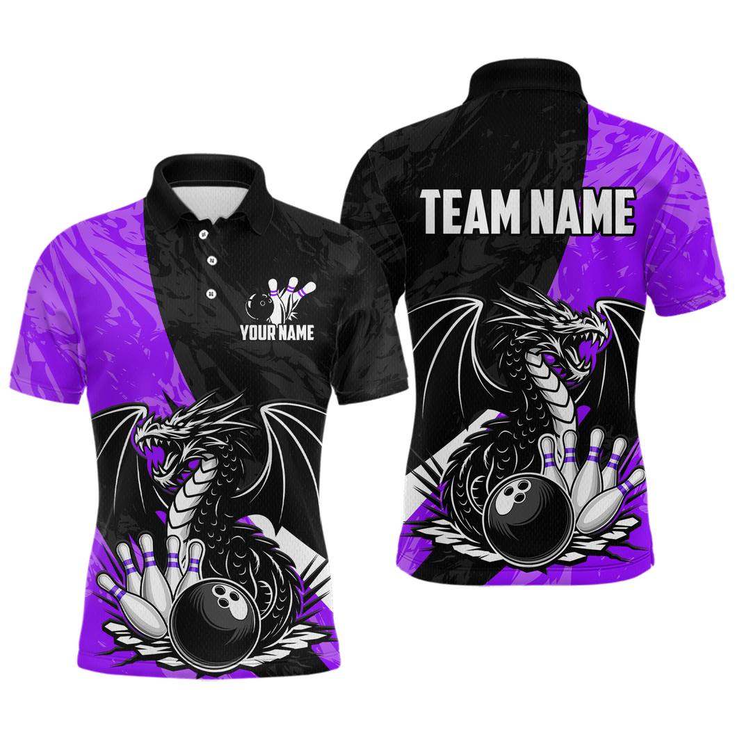 Custom Purple Dragon Bowling Men Shirts Bowling Uniform Polo & 1/4 Zip Bowling Team Jerseys HNT103