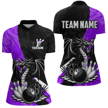 Load image into Gallery viewer, Custom Purple Dragon Bowling Women Shirts Bowling Uniform Polo &amp; 1/4 Zip Bowling Team Jerseys HNT103