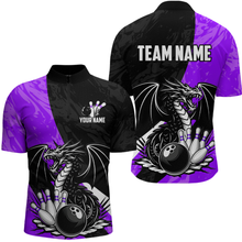 Load image into Gallery viewer, Custom Purple Dragon Bowling Men Shirts Bowling Uniform Polo &amp; 1/4 Zip Bowling Team Jerseys HNT103