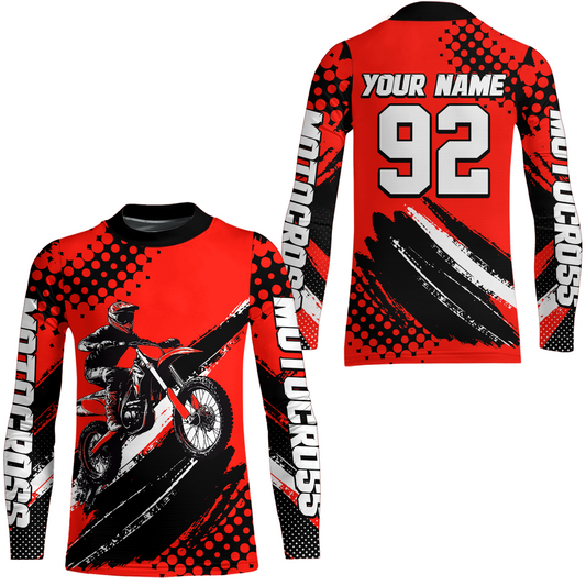 Personalized Red Racing Jersey Motocross for Men Women Kid Upf30+ Youth Off-Road Racing Jersey DNT02