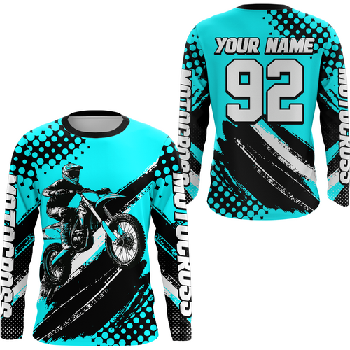 Personalized Turquoise Racing Jersey Motocross for Men Women Kid Upf30+ Youth Off-Road Racing Jersey DNT02