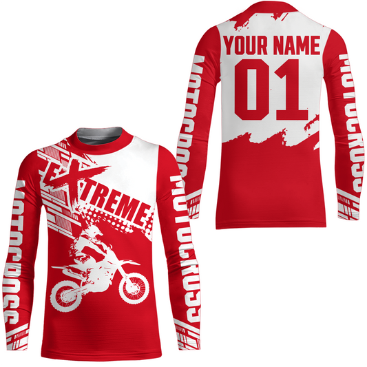 Red Youth Racing Dirt Bike Shirt for Men Women Motocross Jersey UPF30+ Extreme Off-Road DNT74