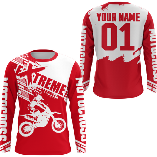 Red Youth Racing Dirt Bike Shirt for Men Women Motocross Jersey UPF30+ Extreme Off-Road DNT74