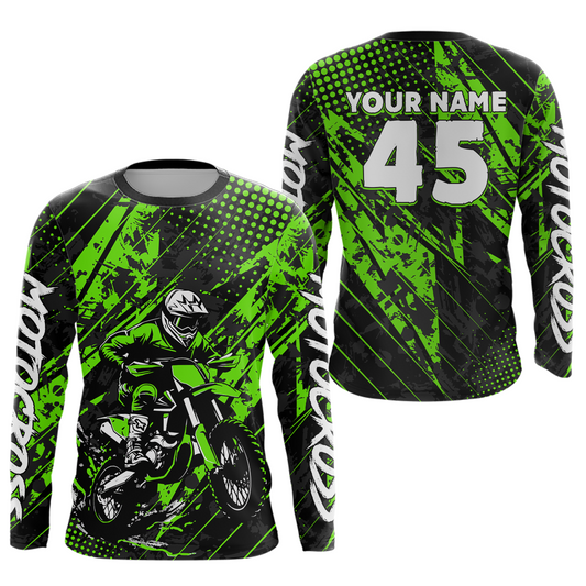 Green Youth Motocross Shirts Custom Dirt Bike Racing Jersey for Kid Men Women UPF30+ DNT19