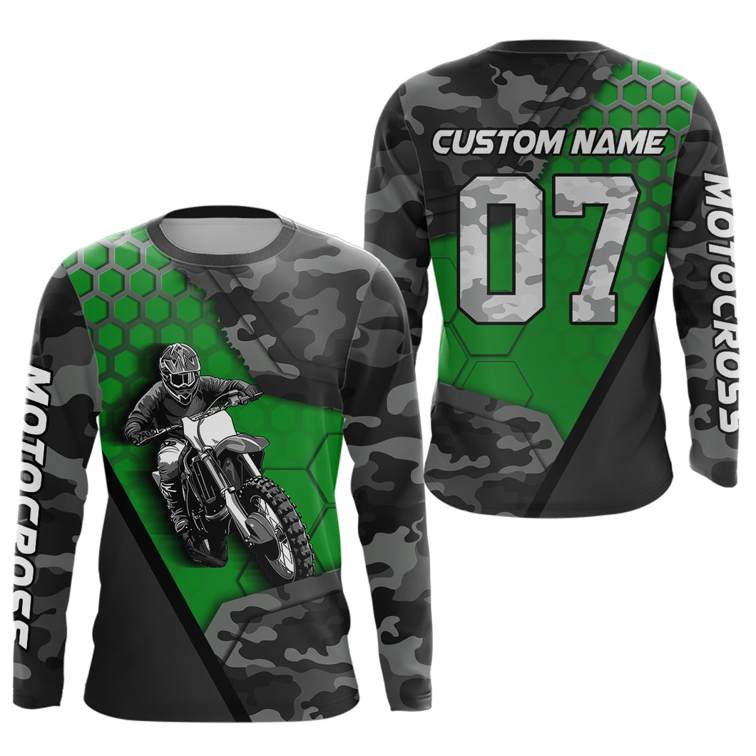 Green Motocross Jersey Upf30+ Custom Dirt Bike Jersey Mens Women Off-Road Jersey Adult&Kid| CTP45