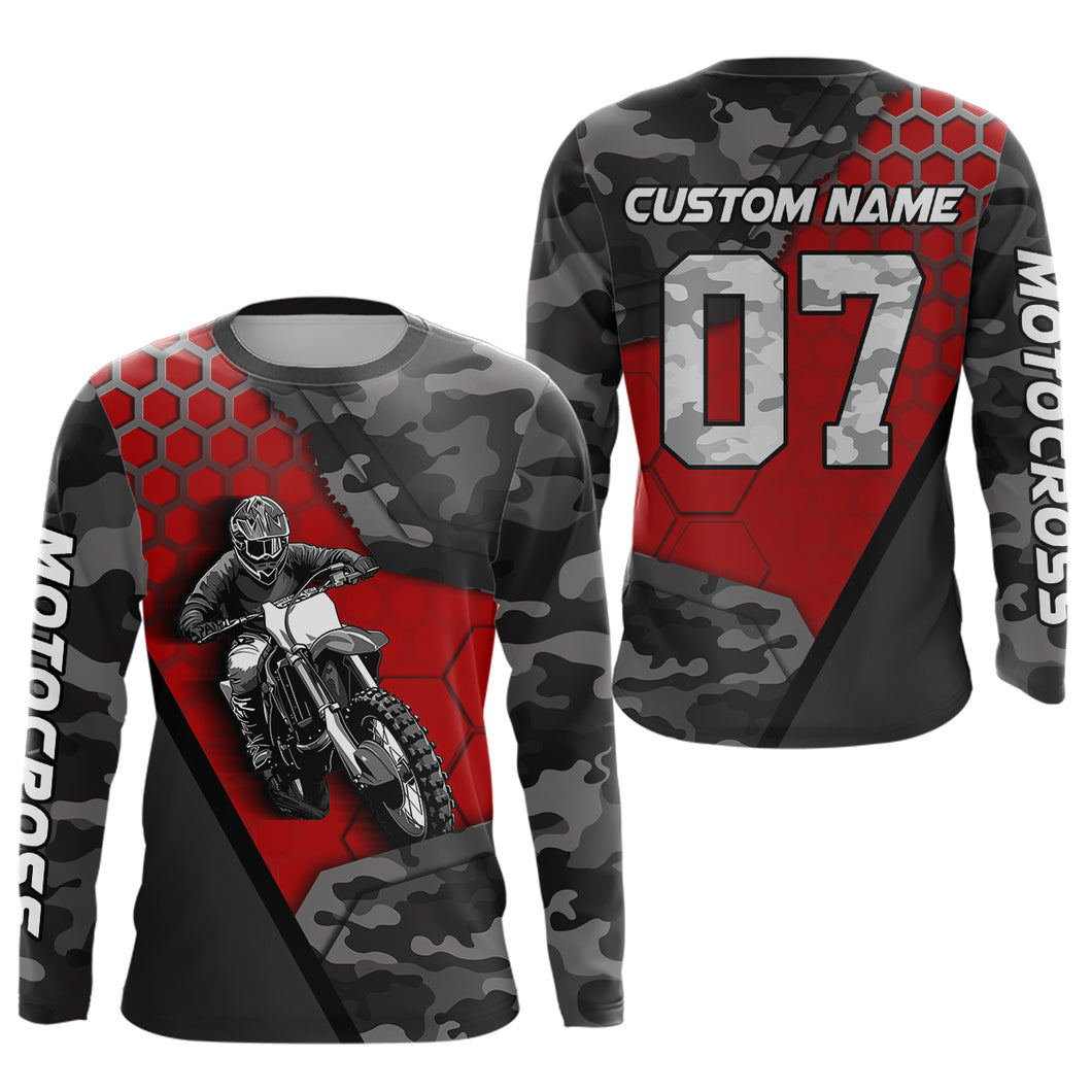 Red Motocross Jersey Upf30+ Custom Dirt Bike Jersey Mens Women Off-Road Jersey Adult&Kid| CTP45