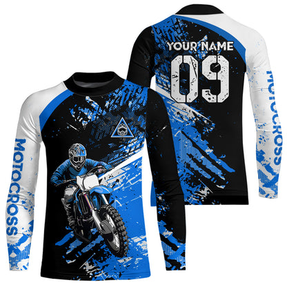 Adult&Kid Custom Motocross Jersey Blue UPF30+ MX Racing Biker Off-road Dirt Bike Racewear| CTP31